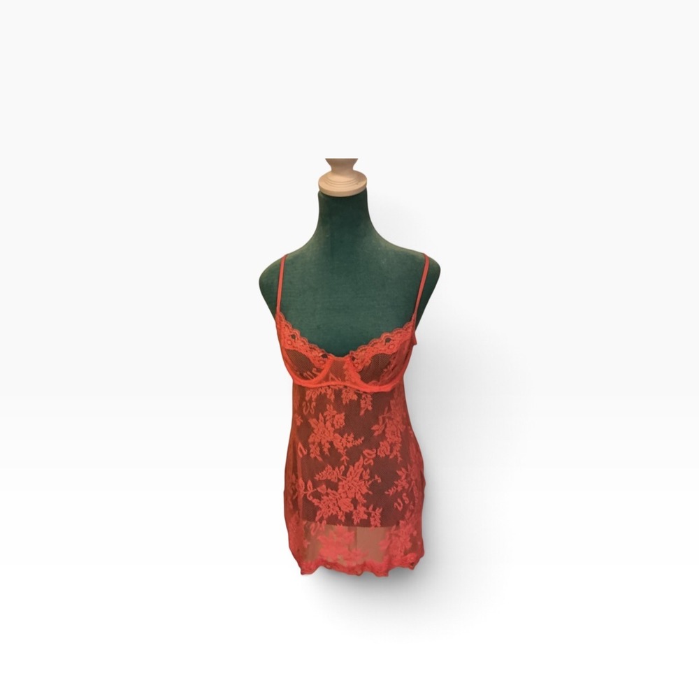 Victoria's Secret Coral Floral Lace Underwire Babydoll Chemise Lingerie